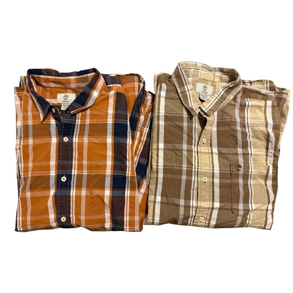 Bundle Lot of Two (2) Timberland Plaid Button-down Long-sleeves Cotton Shirt XL